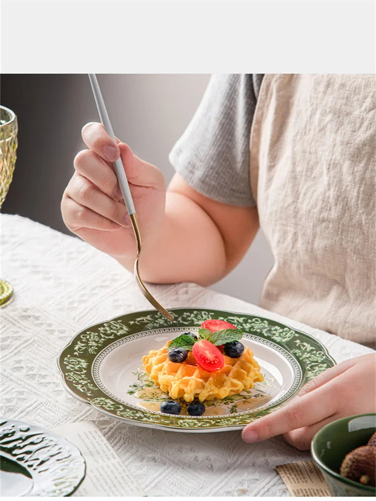 Nuevo juego de vajilla retro con plato de verduras y plato de pescado de cerámica combinado