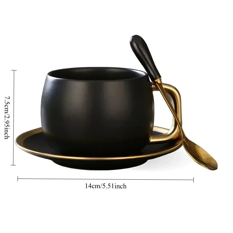 Taza de café de cerámica gradual americana de 280 ml, juego creativo de taza y platillo esmerilados, pequeña taza de té de la tarde inglesa de lujo, tazas de regalo