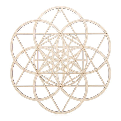 Wooden Wall Art Home Decor Flower Of Life Energy Mat Decorative Boards Crafts Slice Wood Base Coasters Sacred Geometry Ornament