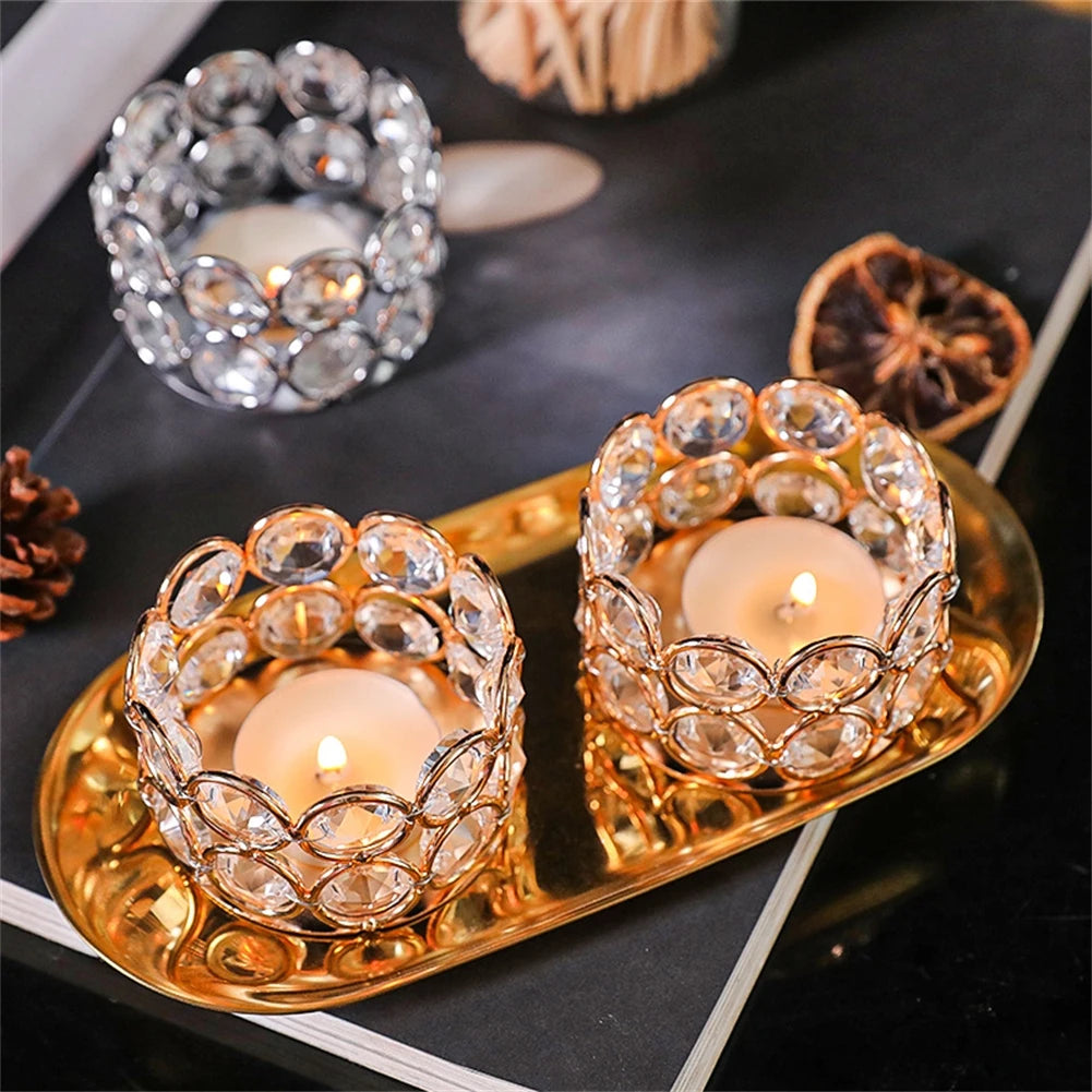 Crystal Tealight Candle Lantern Holders Candlesticks  For Wedding Xmas Party Dinner Table Centerpieces Home Decors