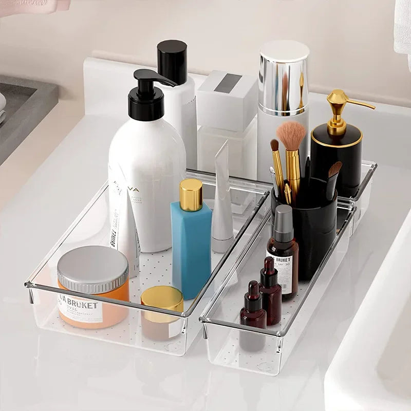 Stackable Acrylic Drawer Organizer - Adjustable Divider Trays for Cosmetics, Modular Makeup Storage Box