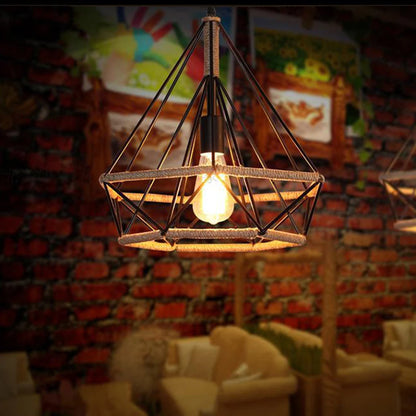E27 Industrial Lighting Loft Pendant Light Vintage Lamp Shade Loft Coffee Bar Kitchen Hanging Pendant Light Metal and Hemp Rope