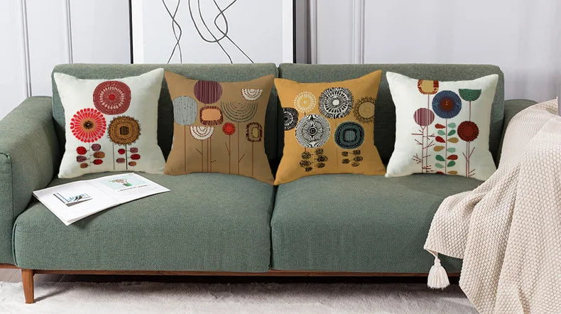 4 fundas de cojín con diseño floral abstracto, de lino suave, para el hogar, sofá, cama, sala de estar, decorativas.