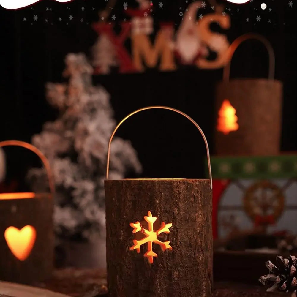 Home Decor Rustic Wood Candlestick Decorative Natural Craft Candelabra with Handle Minimalist Candle Holder Gift