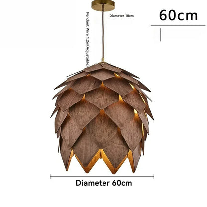 Lustre de madeira maciça com pinhas