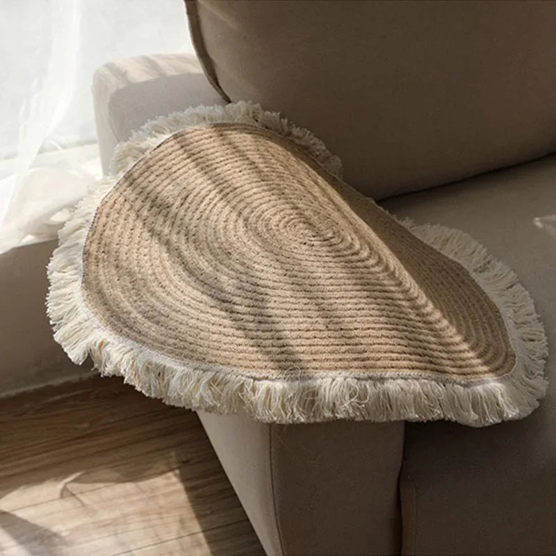 Handmade Round Rug Jute Carpets Woven Rattan Carpet With Tassel for Bedroom Living Room Vintage Linen Cotton Floor Mats