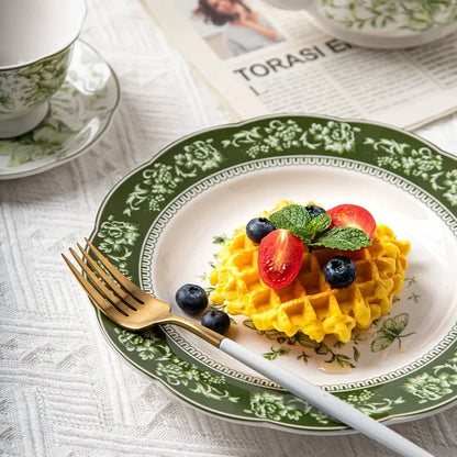 Nuevo juego de vajilla retro con plato de verduras y plato de pescado de cerámica combinado