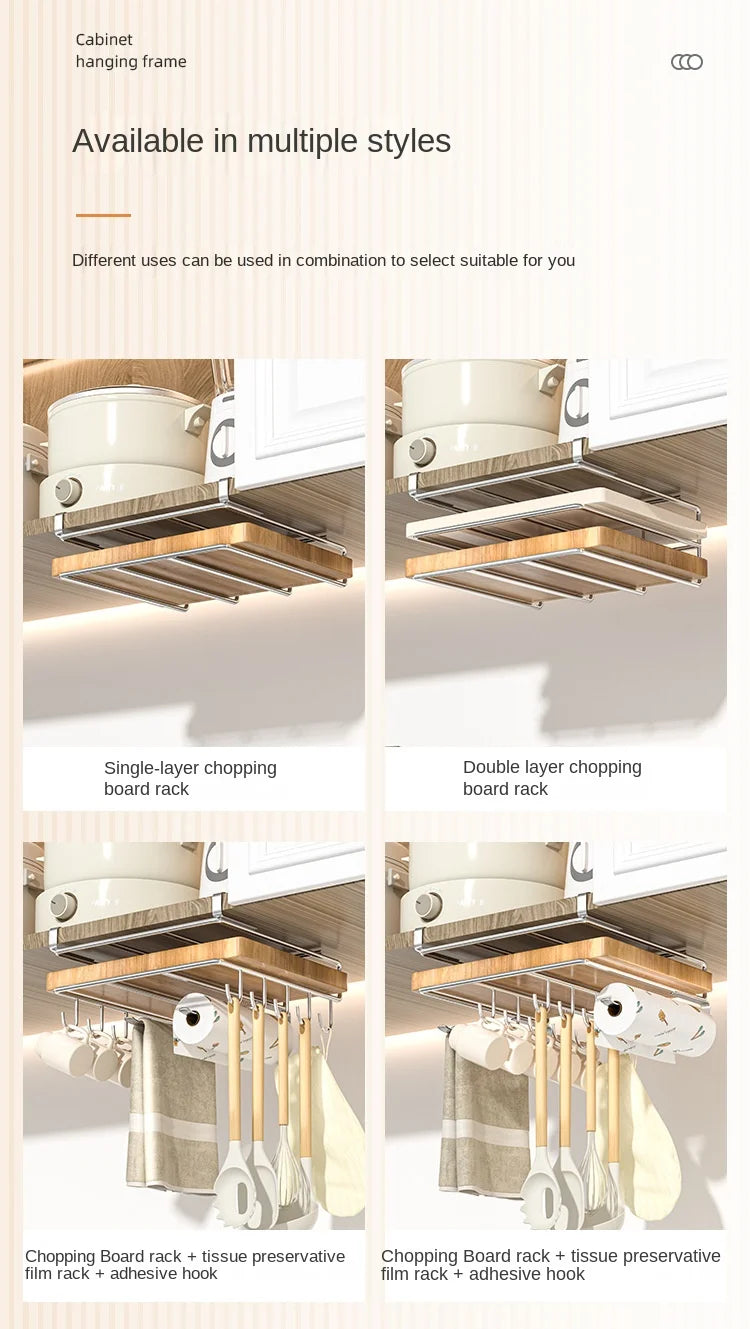 "SpaceSaver Hanging Rack – Sleek Under-Cabinet Storage for Pots, Covers & Kitchen Tools