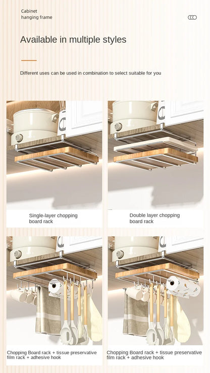 "SpaceSaver Hanging Rack – Sleek Under-Cabinet Storage for Pots, Covers & Kitchen Tools