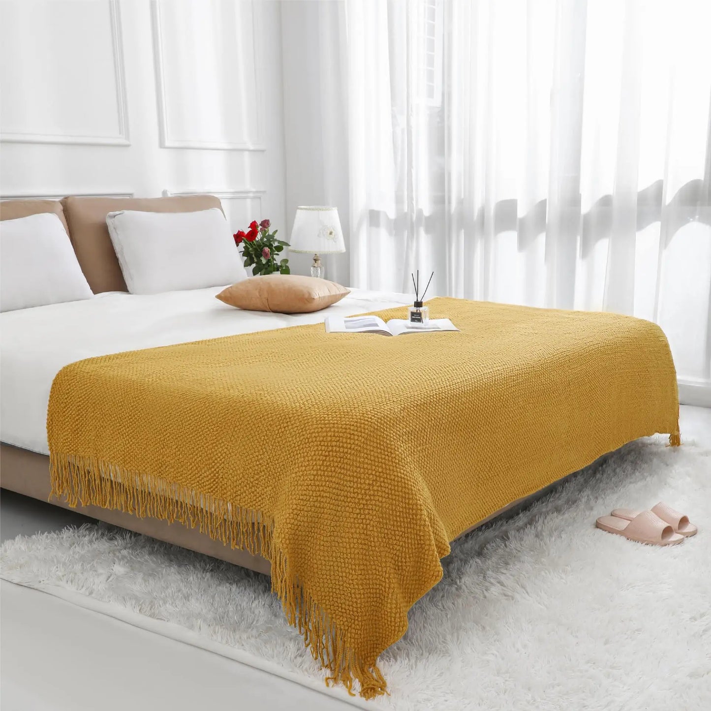 Manta de lujo bohemia y gruesa: decora y calienta tu hogar con elegancia natural