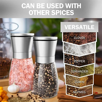 1/2pcs Manual Salt Pepper Grinder Pepper Grinder Salt Grinder Stainless Steel Salt and Pepper Shakers Kitchen Mills Accessories