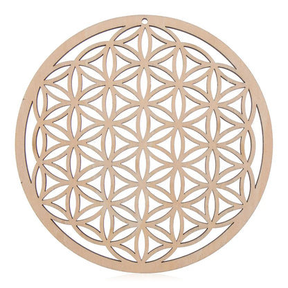 Wooden Wall Art Home Decor Flower Of Life Energy Mat Decorative Boards Crafts Slice Wood Base Coasters Sacred Geometry Ornament