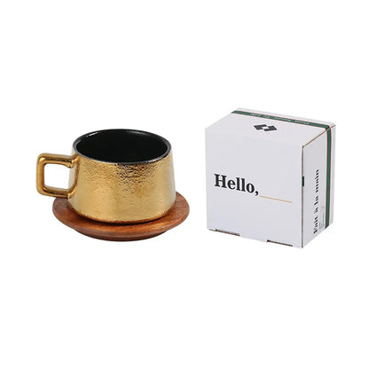 Taza de café de 23 ml con elegante platillo dorado y plateado 