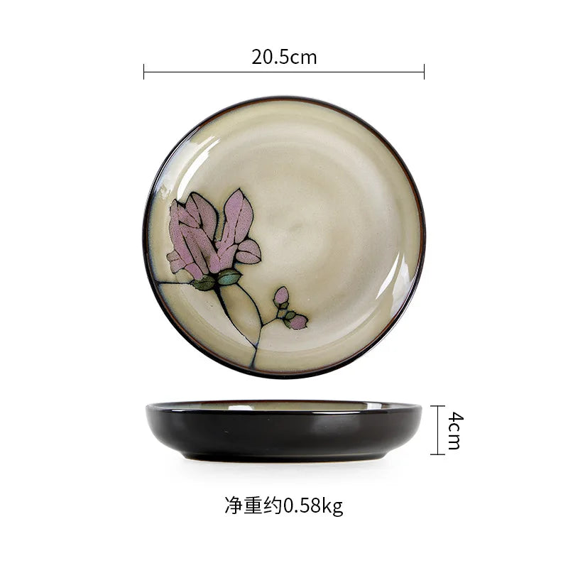 Hand Drawn Mulan Ceramic Plates, Fish Plates, Soup Bowls, Baking Pans, Rice Bowls, Snacks, Creative Retro Round Tableware