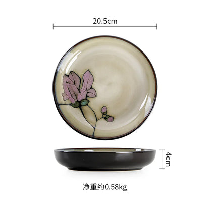 Hand Drawn Mulan Ceramic Plates, Fish Plates, Soup Bowls, Baking Pans, Rice Bowls, Snacks, Creative Retro Round Tableware