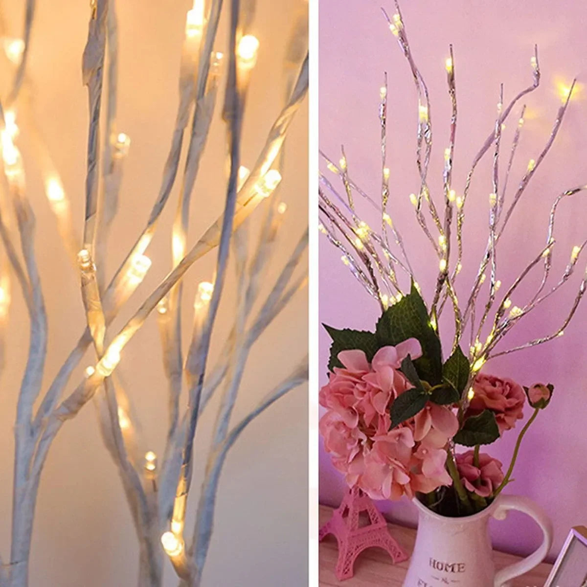 1 PC White Birch Branch Lights Battery Operated 20 LED Fairy Lights Willow Branches for Home Bedroom Inside Outdoor Decoration