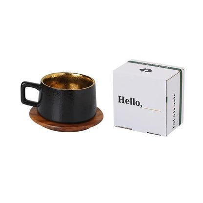 Taza de café de 23 ml con elegante platillo dorado y plateado 