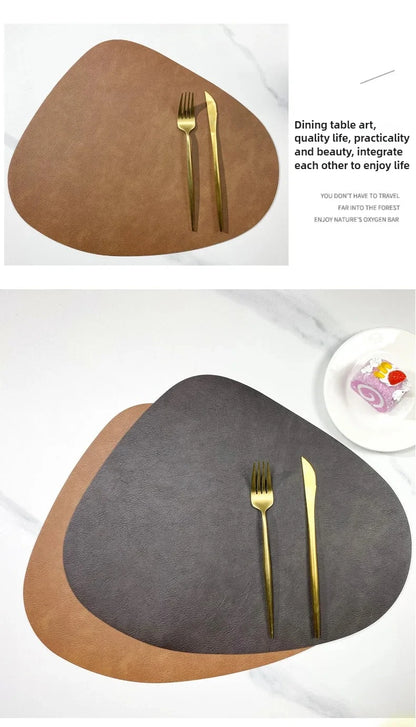 Mantel individual de PU antideslizante de doble cara con aislamiento, estilo nórdico, con estampado de piel de vaca sintética y forma de gota de agua.