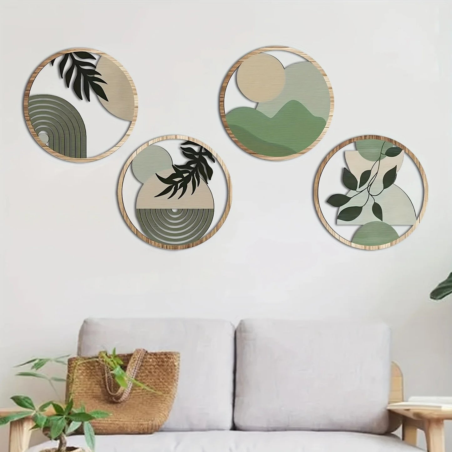 4 piezas de decoración de pared de madera bohemia, esculturas colgantes rústicas huecas para sala de estar, dormitorio y patio al aire libre.