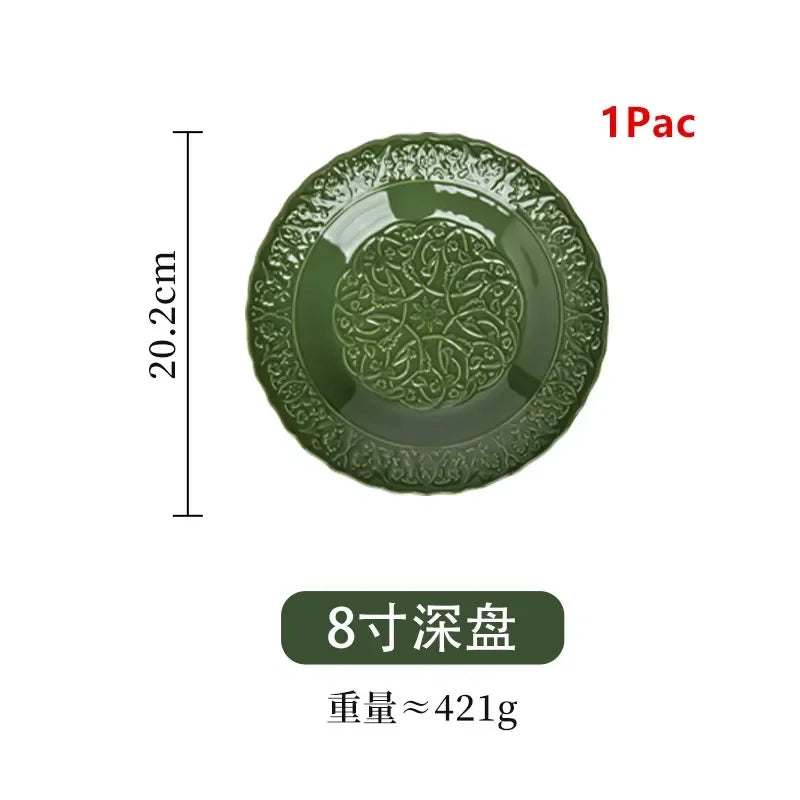 Nuevo juego de vajilla retro con plato de verduras y plato de pescado de cerámica combinado