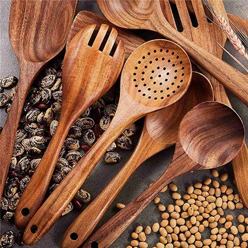 ABJI-Wooden Kitchen Utensils Set,18 Pcs Wooden Spoons For Cooking,Wooden Cooking Utensils,Wooden Spoons For Non-Stick Pan