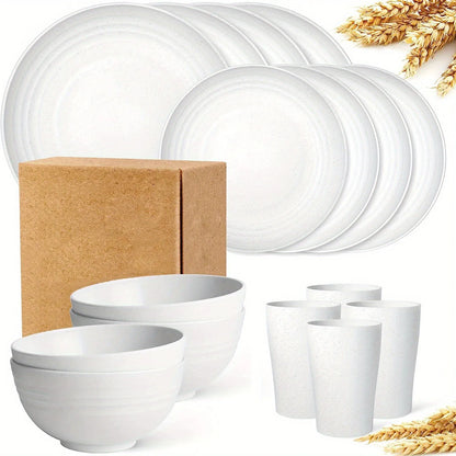 New 16 Pieces/set of Non Fragile Meal Plates, Wheat Straw Dishes, Tableware Set, Microwave Dishwasher, Safe, Reusable Tableware