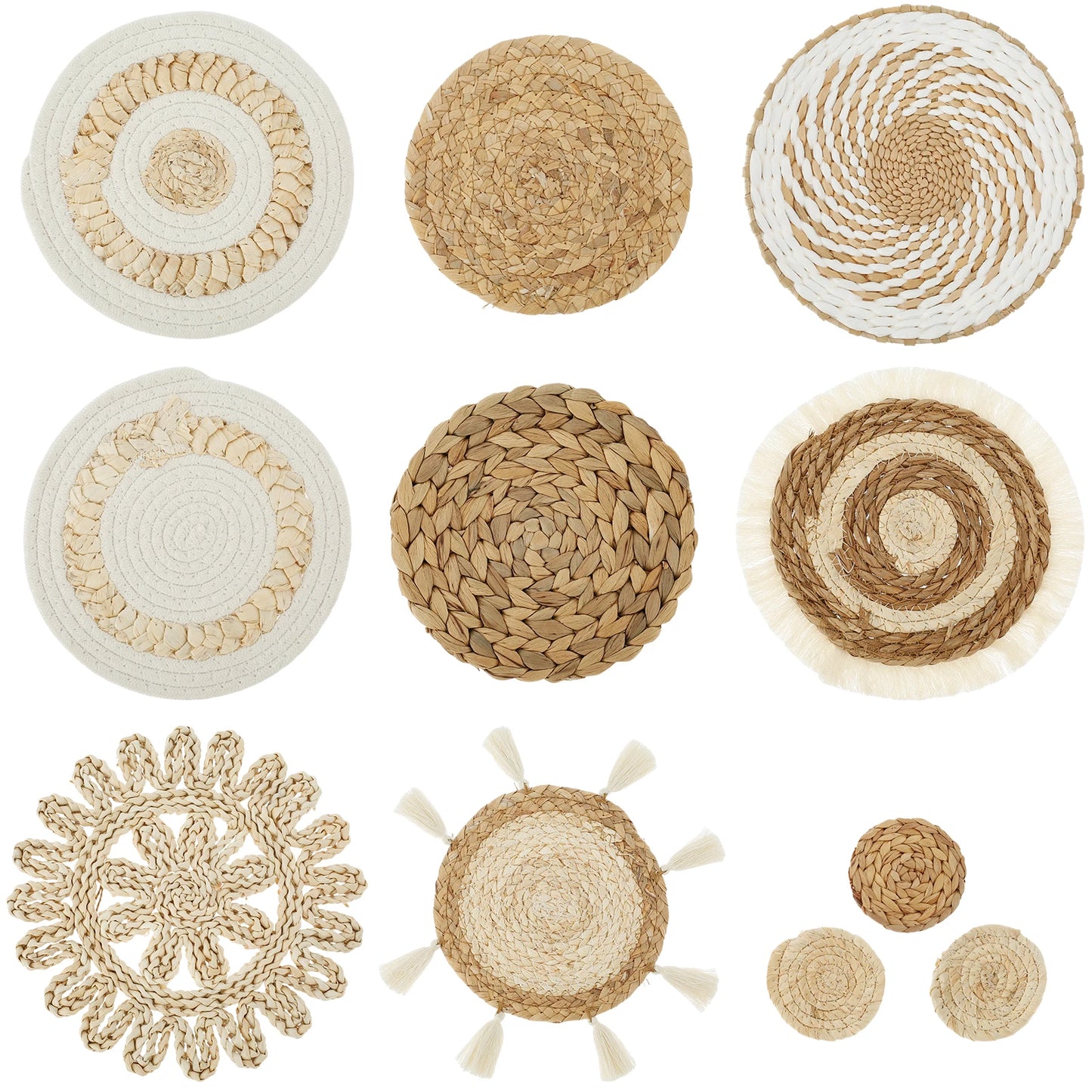 11Pcs Woven Wall Basket Decor Decorative Rattan Wicker Wall Decor Handmade Wicker Wall Baskets Aesthetic Wall Basket Decor Woven