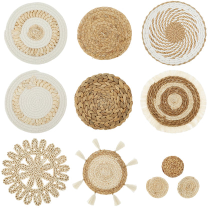 11Pcs Woven Wall Basket Decor Decorative Rattan Wicker Wall Decor Handmade Wicker Wall Baskets Aesthetic Wall Basket Decor Woven