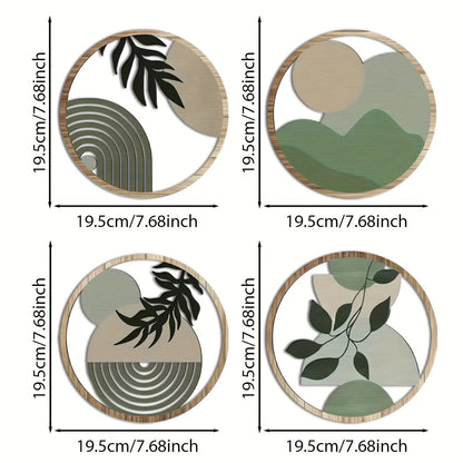 4 piezas de decoración de pared de madera bohemia, esculturas colgantes rústicas huecas para sala de estar, dormitorio y patio al aire libre.