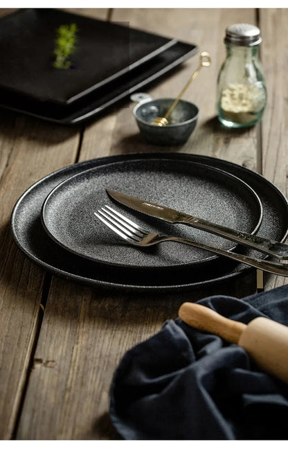 Japanese Style Black Ceramic Plate Set