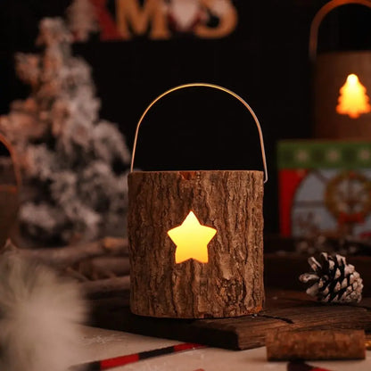 Home Decor Rustic Wood Candlestick Decorative Natural Craft Candelabra with Handle Minimalist Candle Holder Gift