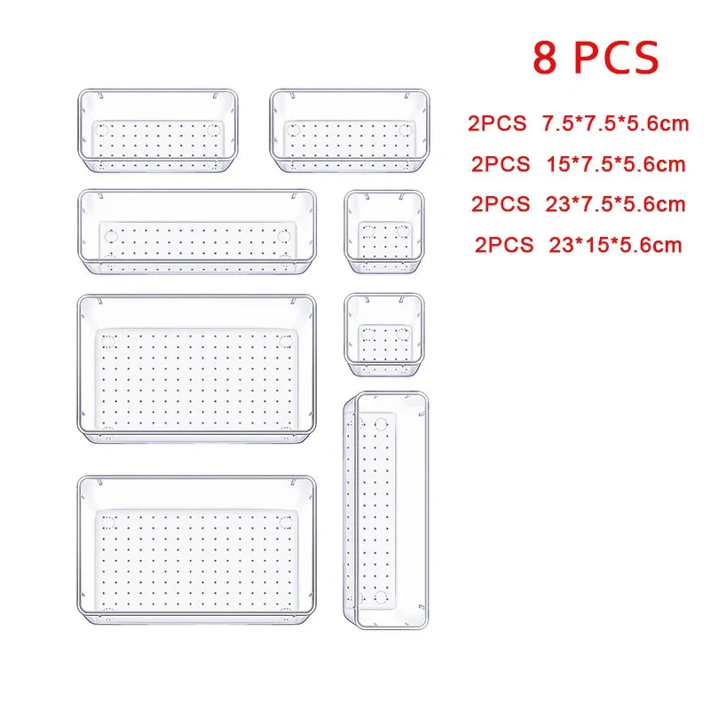 Stackable Acrylic Drawer Organizer - Adjustable Divider Trays for Cosmetics, Modular Makeup Storage Box