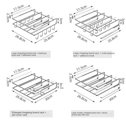 "SpaceSaver Hanging Rack – Sleek Under-Cabinet Storage for Pots, Covers & Kitchen Tools