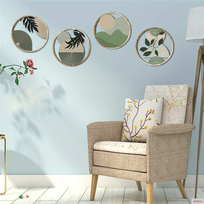 4 piezas de decoración de pared de madera bohemia, esculturas colgantes rústicas huecas para sala de estar, dormitorio y patio al aire libre.