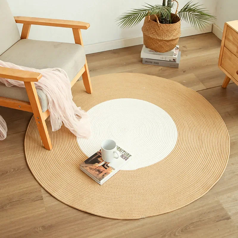 Handmade Round Rug Jute Carpets Woven Rattan Carpet With Tassel for Bedroom Living Room Vintage Linen Cotton Floor Mats