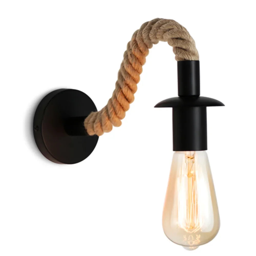 Luminária de parede retrô em corda de cânhamo