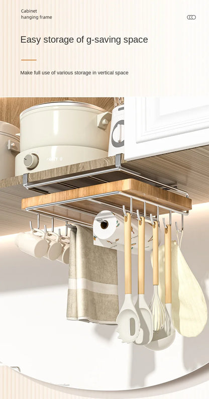 "SpaceSaver Hanging Rack – Sleek Under-Cabinet Storage for Pots, Covers & Kitchen Tools