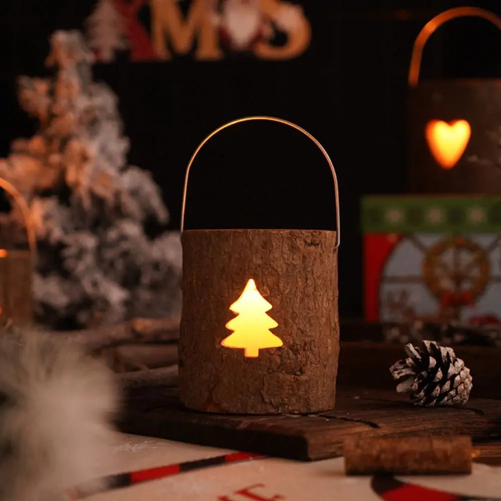 Home Decor Rustic Wood Candlestick Decorative Natural Craft Candelabra with Handle Minimalist Candle Holder Gift