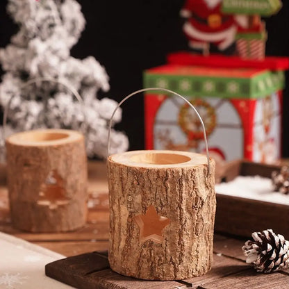 Home Decor Rustic Wood Candlestick Minimalist Decorative Candle Holder Natural with Handle Craft Candelabra Valentine's Day