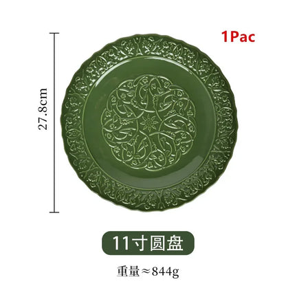 Nuevo juego de vajilla retro con plato de verduras y plato de pescado de cerámica combinado