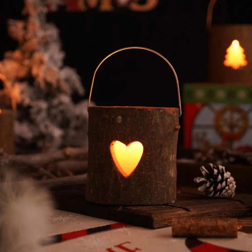 Home Decor Rustic Wood Candlestick Minimalist Decorative Candle Holder Natural with Handle Craft Candelabra Valentine's Day