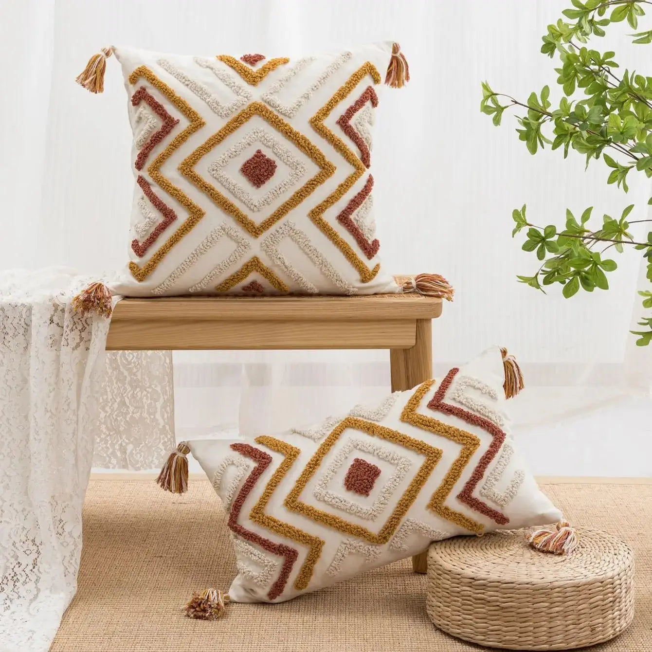 Boho Geometric Throw Pillow Cover