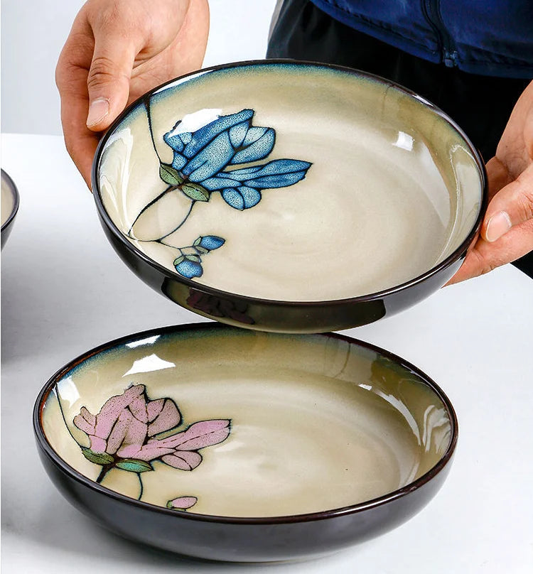 Hand Drawn Mulan Ceramic Plates, Fish Plates, Soup Bowls, Baking Pans, Rice Bowls, Snacks, Creative Retro Round Tableware