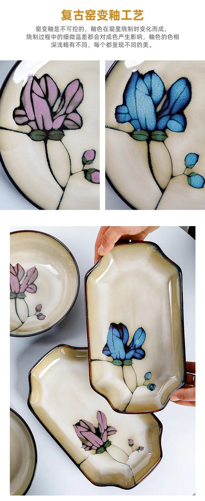 Hand Drawn Mulan Ceramic Plates, Fish Plates, Soup Bowls, Baking Pans, Rice Bowls, Snacks, Creative Retro Round Tableware