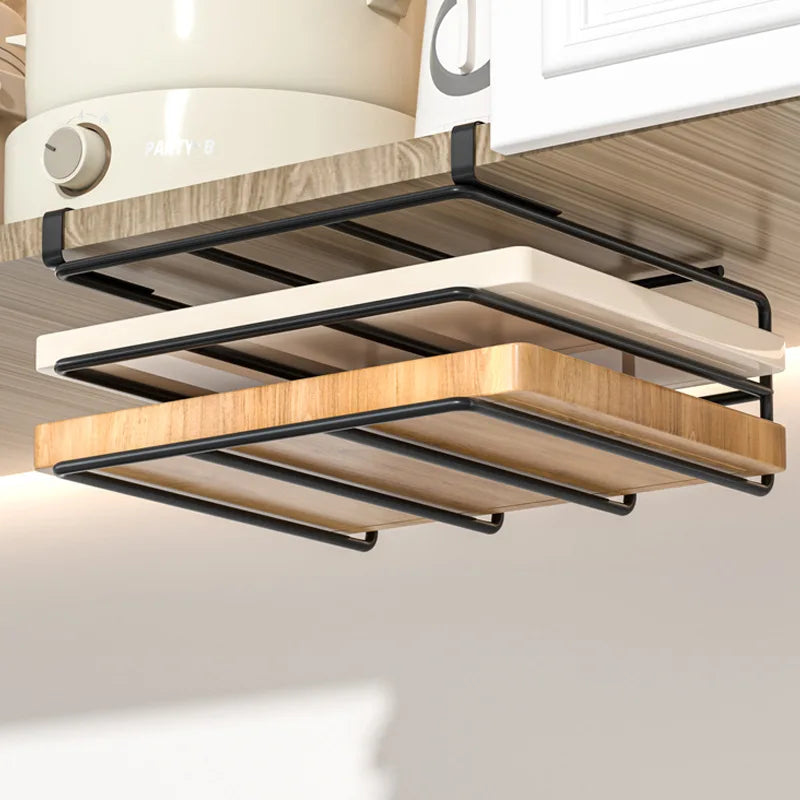 "SpaceSaver Hanging Rack – Sleek Under-Cabinet Storage for Pots, Covers & Kitchen Tools