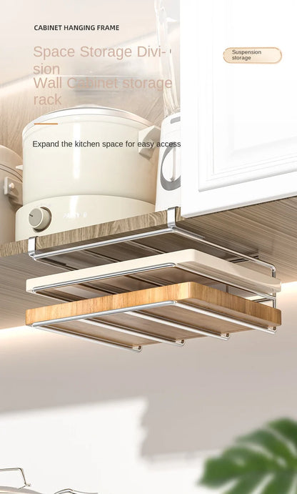 "SpaceSaver Hanging Rack – Sleek Under-Cabinet Storage for Pots, Covers & Kitchen Tools
