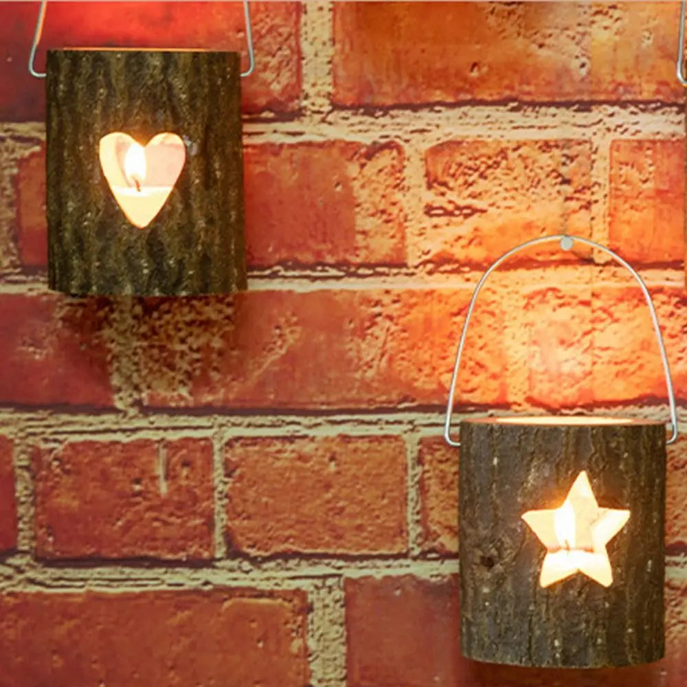 Home Decor Rustic Wood Candlestick Minimalist Decorative Candle Holder Natural with Handle Craft Candelabra Valentine's Day