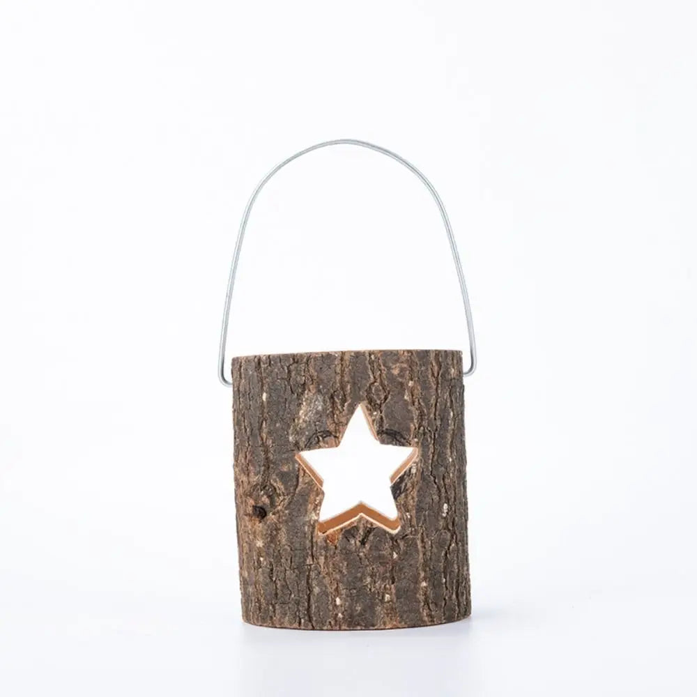 Home Decor Rustic Wood Candlestick Minimalist Decorative Candle Holder Natural with Handle Craft Candelabra Valentine's Day