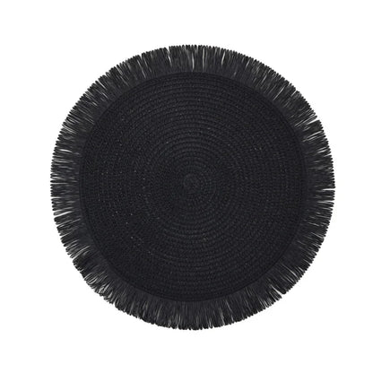 Round Braided Placemats Fringe Paper Table Mats Hand Woven Non-slip Insulation Place Mats Tea Cup Pad Dining Table Decorations