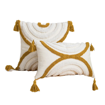 1pc yellow geometric arc pattern cotton sail pillow cover with bohemian style suitable for sofas, living rooms, bedrooms, beds